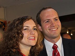Former Queen’s University student Nathaniel Erskine-Smith won the Toronto riding of Beaches-East York for the Liberal party in the federal election held on Monday Oct. 19. He’s seen here with his wife, Amy Symington, also a Queen's graduate.