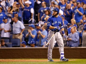 Russell Martin of the Toronto Blue Jays reacts after striking out in the second inning against the Kansas City Royals in Game 6 of the 2015 MLB American League Championship Series at Kauffman Stadium in Kansas City on Oct. 23, 2015. (Rob Carr/Getty Images/AFP)