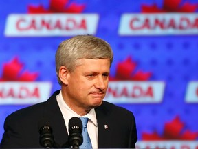 Prime Minister Stephen Harper gives his concession speech after Canada's federal election in Calgary, October 19, 2015. REUTERS/Mark Blinch