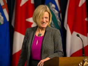 Premier Rachel Notley leaves a press conference at the Alberta Legislature in Edmonton, Alta., on Monday October 26, 2015. The Alberta goverment will introduce Budget 2015 on Tuesday. Ian Kucerak/Edmonton Sun