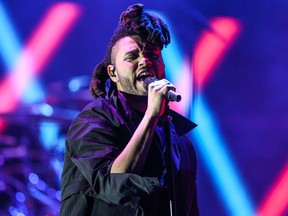 The Weeknd performs at the We Can Survive Concert at the Hollywood Bowl on Saturday, Oct. 24, 2015, in Los Angeles. (Photo by Rich Fury/Invision/AP)
