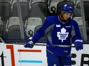 Tyler Bozak during Maple Leafs gameday skate at the Air Canada Centre in Toronto on Oct. 26, 2015. (Dave Abel/Toronto Sun/Postmedia Network)