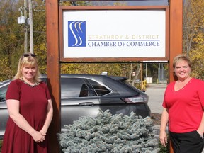 Christine Bregman, Strathroy and District Chamber of Commerce (SDCC) communication co-ordinator, left, and Shannon Churchill, SDCC general manager. Jonathan Juha/Strathroy Age Dispatch/Postmedia Network
