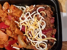 A chili and baked yam lunch from Fresh Fit Foods