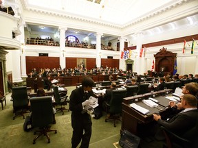 Finance Minister Joe Ceci gives the Budget 2015 speech on the floor of the Alberta Legislature in Edmonton, Alta., on Tuesday October 27, 2015. Ian Kucerak/Edmonton Sun