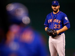 Matt Harvey of the New York Mets prepares to throw a pitch in the first inning against the Kansas City Royals during Game 1 of the 2015 World Series at Kauffman Stadium in Kansas City on Oct. 27, 2015. (Jamie Squire/Getty Images/AFP)