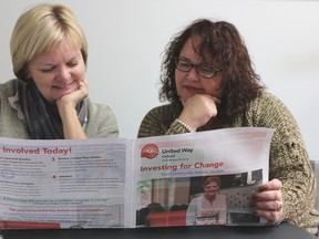 Cheryl Micacchi and Kelly Gilson read over some fine points of United Way Oxford’s exciting new community impact journey. (Geoff Dale photo)