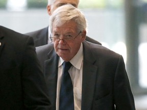 Former U.S. House Speaker Dennis Hastert leaves the federal courthouse, in Chicago, on Wednesday, Oct. 28, 2015. (AP Photo/Charles Rex Arbogast)