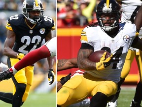 Steelers cornerback William Gay (left) and runningback DeAngelo Williams (right) were both fined by the NFL for honouring their mothers during games in October. (Jared Wickerham/Peter Aiken/Getty Images/AFP)