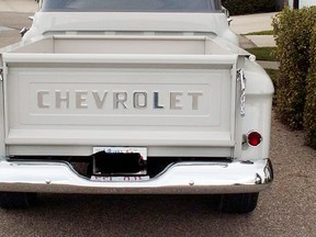 During the evening of October 15th or early morning of October 16th an unknown person(s) broke into the fenced compound of a local business and stole a tailgate from a 1957 Chevrolet truck.  The tailgate was white in colour with raised chromed lettering. Photo courtesy of the RCMP.