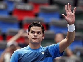 Milos Raonic won't compete at the Paris Masters next week as a back injury forced him to withdraw from the tournament on Wednesday, Oct. 28, 2015. (Aly Song/Reuters)