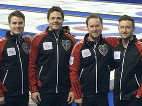 A total of 28 teams are participating in the Huron ReproGraphics Oil Heritage Classic including, from left, Mark Bice, Tyler Morgan, Steve Bice and Jamie Farnell. The four-day event starts at 3 p.m. Thursday at the Sarnia Golf and Curling Club.  (Handout/Sarnia Observer/Postmedia Network)
