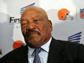 In this May 29, 2013, file photo, Hall of Fame running back Jim Brown attends a Cleveland Browns news conference naming him a special adviser to the team in Cleveland. (AP Photo/David Richard, File)
