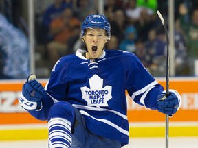 Toronto Marlies winger Nikita Soshnikov, a KHL sniper of note signed by the Maple Leafs at the end of last season, seems to be developing some chemistry with his linemates, centre Frederik Gauthier and Richard Clune. The Marlies lost to Syracuse last night. (Craig Glover/Postmedia Network Files)