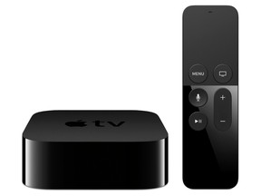 This product image provided by Apple shows the new Apple TV and remote. The newly overhauled Apple TV is not just for video, photos and music anymore, but a way to bring to the big screen just about anything you can do on a phone or tablet. (Apple via AP)