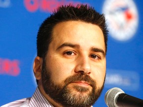 Toronto Blue Jays GM Alex Anthopoulos speaks with writers at his annual  year end press conference in Toronto, Ont. on Monday October 26, 2015. Michael Peake/Postmedia Network