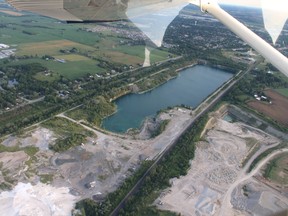 An aerial view of Carmeuse Lime's West Quarry Pond, also known as Quarry Lake. (Kim Osmond/Special to the Sentinel-Review)