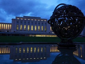 An early morning view of the United Nations European headquarters building in Geneva, Switzerland October 7, 2015.  REUTERS/Denis Balibouse