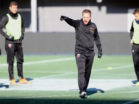Ottawa Fury FC head coach Marc Dos Santos shouts out instructions during training at TD Place on Tuesday, Oct. 27, 2015. (Chris Hofley/Ottawa Sun)