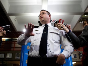 EPS Insp. Dan Jones speaks to the media about how the Edmonton Police Service handles street checks or carding, in Edmonton Alta. on Friday Oct. 30, 2015. David Bloom/Edmonton Sun