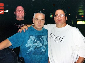 Marty Gold (right) with Osborne Village Inn co-owner David Green (centre) and Dan Denton in Ozzy's in November 2001. Photo entered on Thu., Oct.29, 2015.