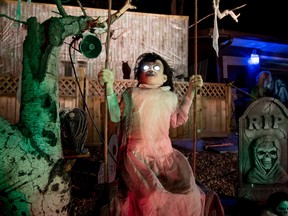 The animatronic doll, which spurred Cindy Ducharme and her partner Dennis Massicotte to decorate their home in the style of the Walking Dead for Halloween this year, in Stony Plain on Saturday, Oct. 24. Ducharme and Massicotte have been decorating their home for the past five years. - Yasmin Mayne, Reporter/Examiner