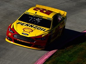 Joey Logano practises for the NASCAR Sprint Cup Series Goody’s Headache Relief Shot 500 at Martinsville Speedway in Martinsville, Va., yesterday. Logano, who has won the past two races, took the pole. (afp)