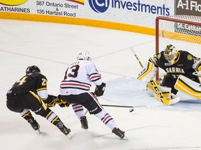 Sarnia Sting and Niagara IceDogs Friday October 30, 2015 at the Meridian Centre in St. Catharines. (Bob Tymczyszyn, Postmedia Network)