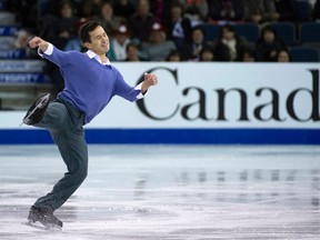 Patrick Chan, of Canada, skates during the men's short program at Skate Canada International in Lethbridge, Alta., on Friday, Oct. 30, 2015. (THE CANADIAN PRESS/Jonathan Hayward)