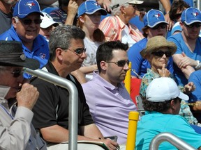 Former Toronto Blue Jays general manager Alex Anthopoulos and assistant general manager Tony LaCava. (REUTERS/Mike Cassese)