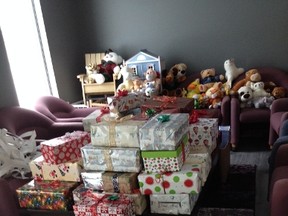 Some shoeboxes collected for woman in shelters in 2014. (Handout)