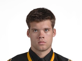 Sarnia Sting defenceman Josh Jacobs scored his first Ontario Hockey League goal Saturday against the Erie Otters. The 19-year-old Michigan native scored on the power play late in a 4-2 loss. (Handout)