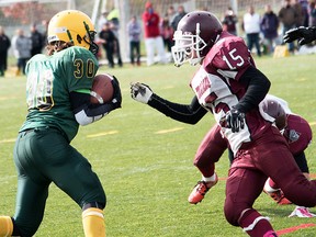 Action from Saturday's Bay of Quinte junior football final between Centennial and Moira at MAS Park Field 2. (Isaac Paul for The Intelligencer)