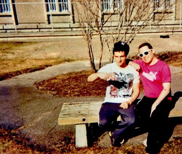 Luka Magnotta, right, lounges in the prison yard with Jonathan Lafrance-Rivard, at Archambault Institution in Quebec. Lafrance-Rivard is a sex offender serving 40 months for having sex with girls as young as 12 years old. Sources say he was recently transferred to the maximum-security Port-Cartier prison, which a friend says he likes even more because it's bigger and has more amenities.
