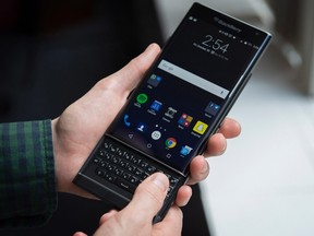 The Blackberry Priv is shown in Toronto, Oct. 30, 2015. (THE CANADIAN PRESS/Graeme Roy)