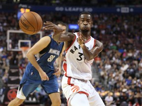 Toronto Raptors guard Terrence Ross (31) passes the ball against the Minnesota Timberwolves at the Air Canada Centre. (Tom Szczerbowski/USA TODAY Sports)