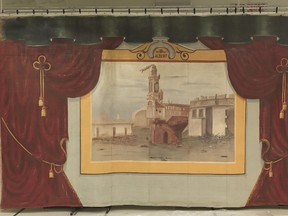 A theatre curtain, shown in a handout photo, that was "once the pride of Penhold, Alberta,"according to the Canadian War Museum, will go on display Nov. 5 in this central Alberta town after extensive restoration. (THE CANADIAN PRESS/HO-Canadian War Museum)