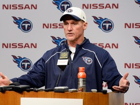 In this Oct. 18, 2015, file photo, Tennessee Titans head coach Ken Whisenhunt answers questions after an NFL football game against the Miami Dolphins, in Nashville. (AP Photo/Mark Zaleski, File)