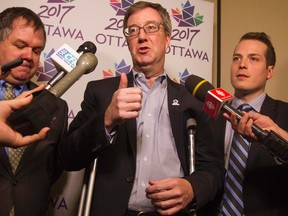 Mayor Jim Watson, addresses the media after the Ottawa 2017 presentiment at the Westin Hotel. The presentation was a preview of what the city of Ottawa will be doing on Canadas’s 150 anniversary.  Joel Watson/Ottawa Sun/PostMedia Network
