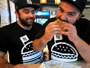 Local brothers Kirk (left) and Victor Anastasiadis inside their newest venture, Burger Burger, on Richmond Street in London Ont. October 28, 2015.
CHRIS MONTANINI\LONDONER\POSTMEDIA NETWORK