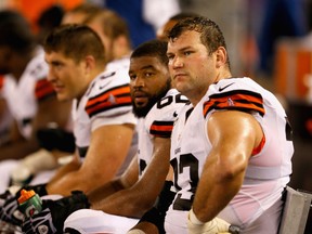 Tackle Joe Thomas (right) of the Cleveland Browns was rumoured to be on the move to Denver but the trade never materialized. (Rob Carr/Getty Images/AFP)