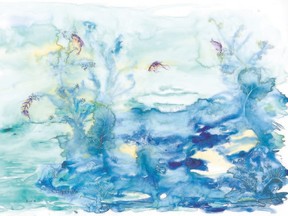 London artist Bonnie Richardson uses special paper and wax pencils to sketch underwater landscapes. She then renders them in watercolour on dry land. An exhibit of her work, En Pleine Eau, is on at the Arts Project.