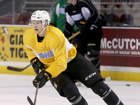 New Kingston Frontenacs forward Warren Foegele works out with the team at the Rogers K-Rock Centre on Tuesday. (Ian MacAlpine/The Whig-Standard)