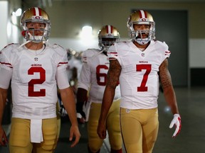 Blaine Gabbert (left) will start at quarterback for the Niners in place of a struggling Colin Kaepernick this week.  (AFP)