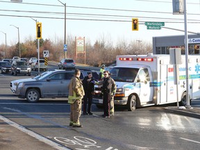 Greater Sudbury Police at the scene of a serious accident after a pedestrian was struck by a vehicle Wednesday. The pedestrian has since died. John Lappa/The Sudbury Star