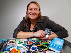 Luke Hendry/The Intelligencer
Sexual health program manager Stephanie McFaul displays condoms and a box of emergency contraception pills at the Hastings Prince Edward Public Health office in Belleville Wednesday. Health unit staff are surveying public knowledge and opinions about emergency contraception as part of an education campaign.