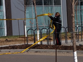 Police on scene of a suspicious death in a parking lot on Stony Plain Road and 160 st in Edmonton, Alberta on Tuesday, April 22, 2014.  Perry Mah/ Edmonton Sun
