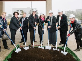 Edward and Marjorie Danylchuk have donated $3.25 million towards the expansion of the Grace General Hospital. Ground was broken Nov. 4, 2015. From left: Pearl McGonigal, co-chair, Tomorrow’s Grace Capital Campaign; Kellie O’Rourke, COO, Grace Hospital;  Jim Rondeau, MLA Assiniboia; Jeff Coleman, chair, Grace Hospital Foundation; the Honourable Sharon Blady, minister of health; Marjorie Danylchuk; Edward Danylchuk;  Lori Lamont, chief nursing officer for the WRHA.