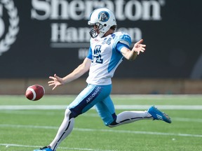 Argos kicker Swayze Waters returns to the lineup on Friday after he re-injured his groin/hip area for a second time this season on Sept. 11, 2015. (Jack Boland/Toronto Sun/Files)