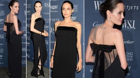 Angelina Jolie Sported a Navy Pleated Dress in Los Angeles